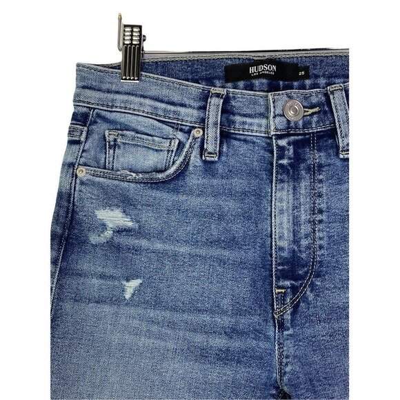 Hudson Women's Barbara Super Skinny High Waist Ankle Blue Distressed Jeans SZ 25 - Picture 6 of 11